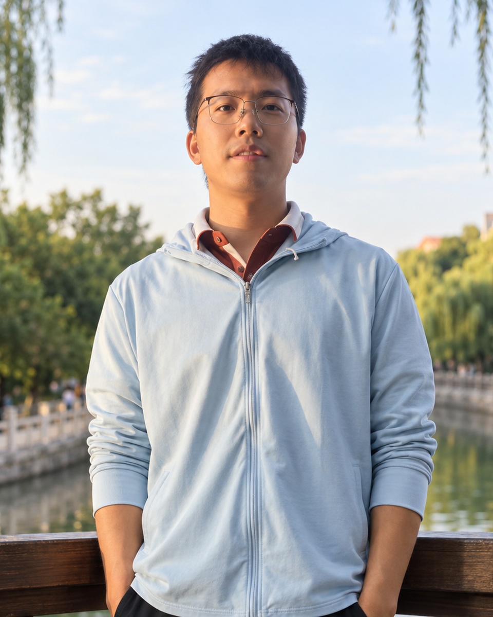 Han Dong outdoors beside a lakeside railing