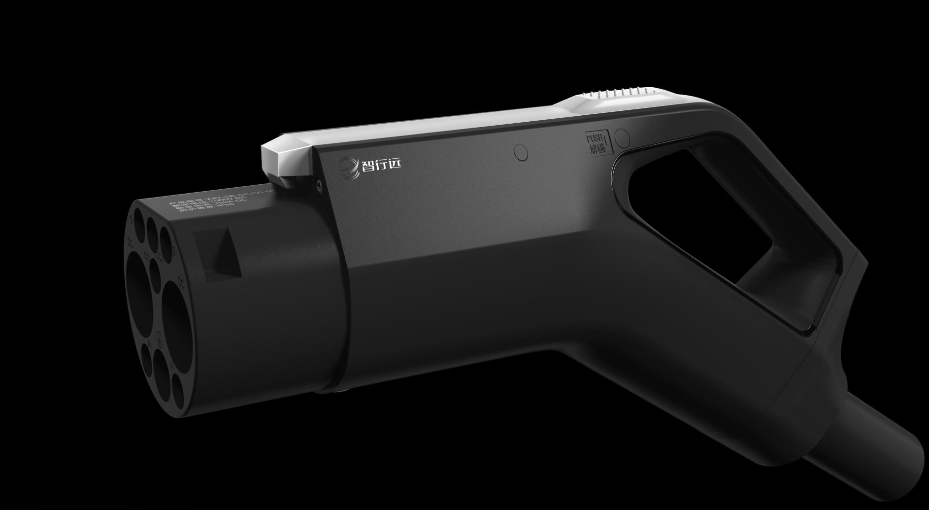 Former-employer rendering of a 400A and 600A liquid-cooled DC charging connector