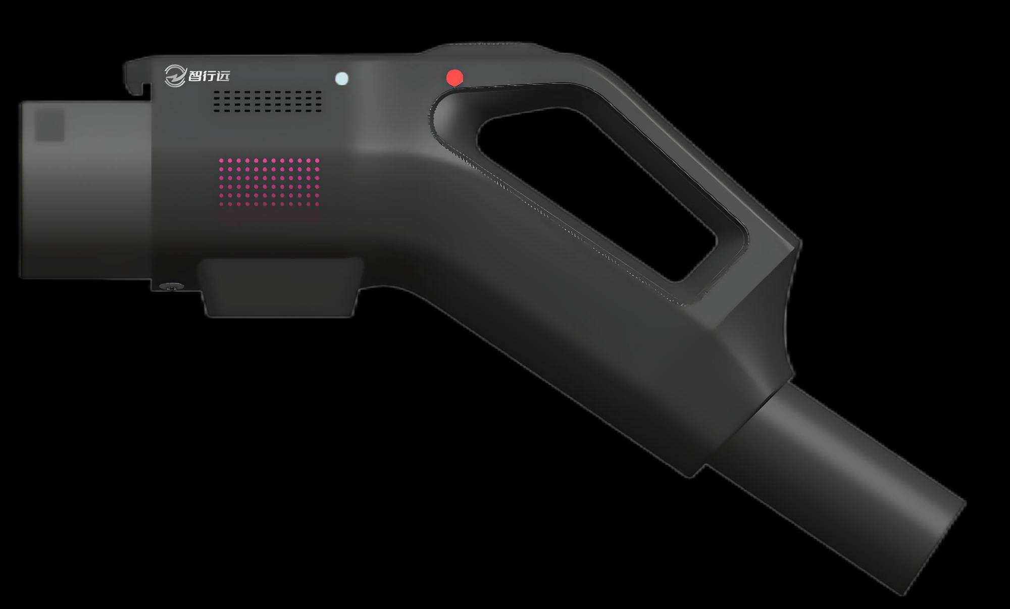 Air-cooled DC charging connector product rendering from a former-employer brochure